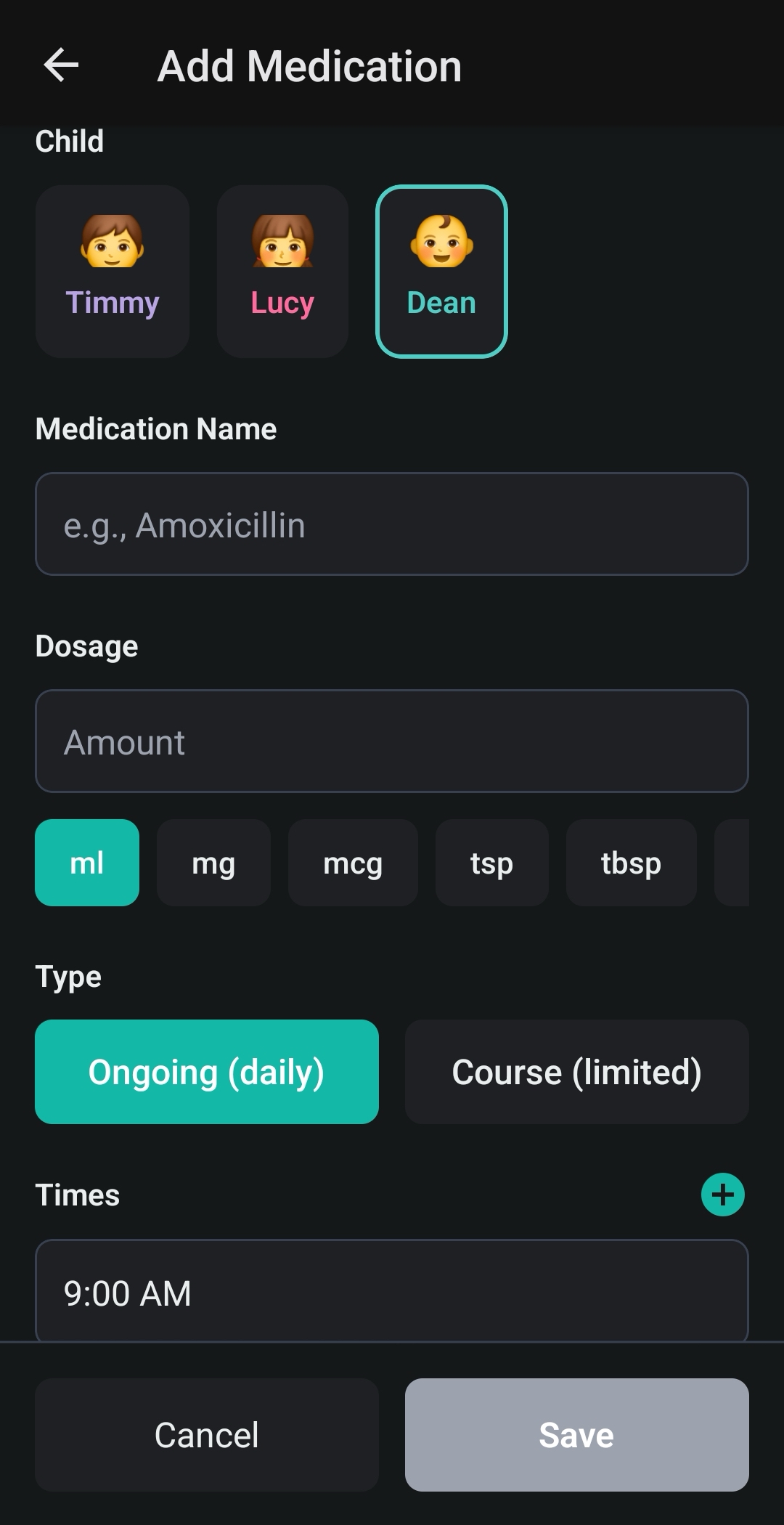 Add medication with dosage and schedule details