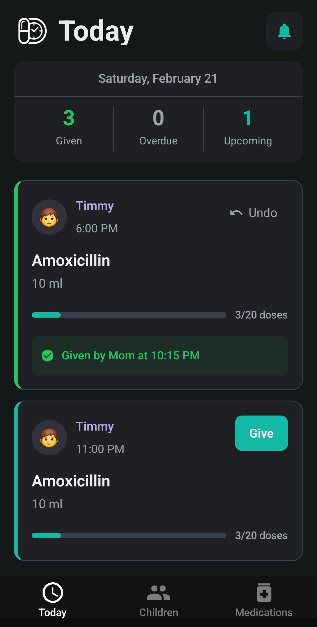 Today's medication schedule view